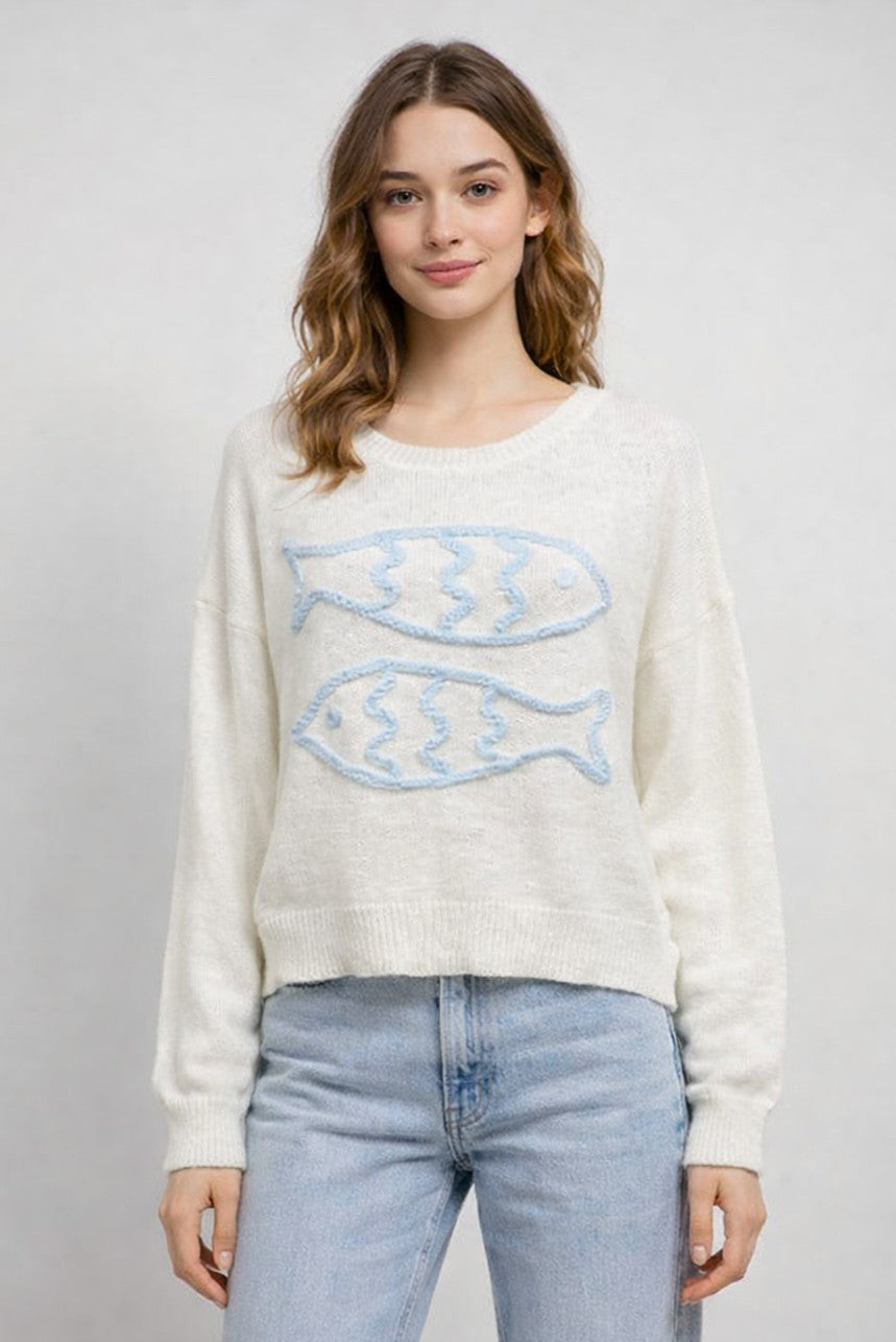 double fish knit sweater