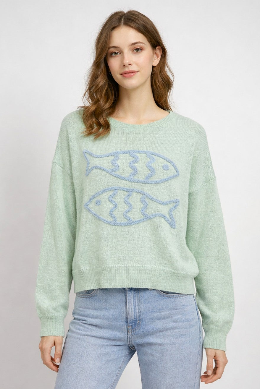 double fish knit sweater