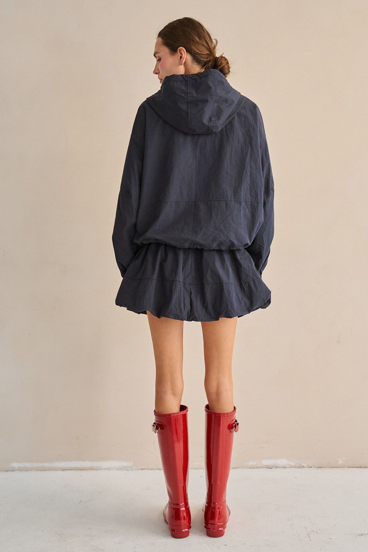 drawstring gingham hooded jacket