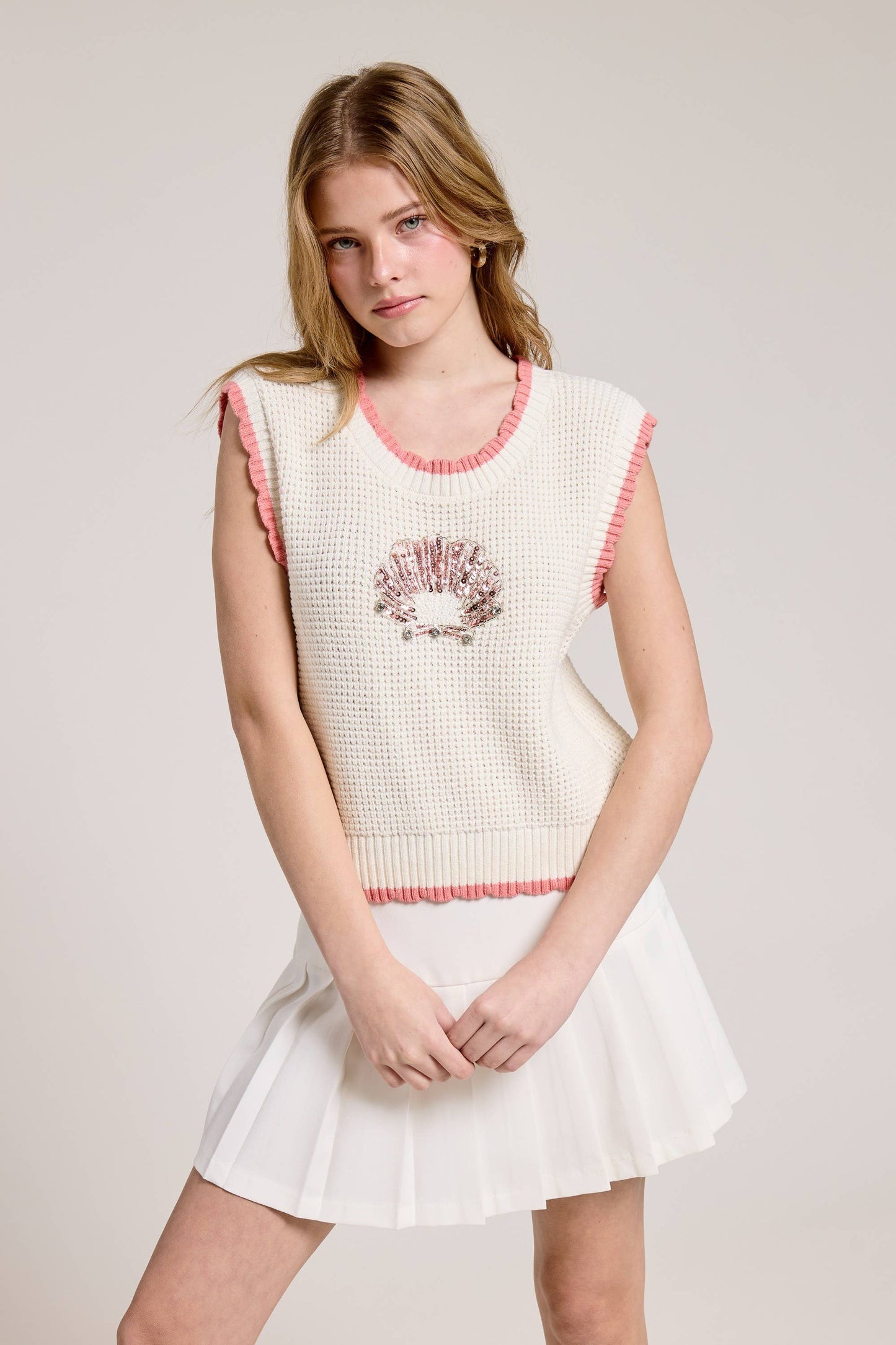 Floral Embroidered + Sequence Sleeveless Knit Vest