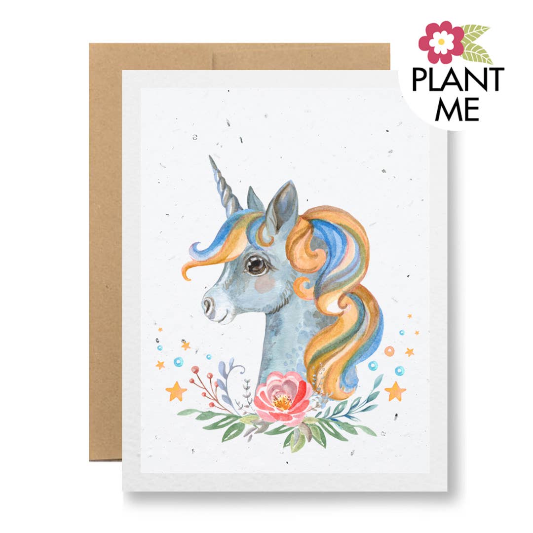Wildflower Seed Paper Greeting Card - {Watercolor unicorn}
