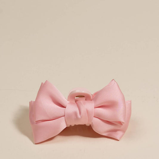 Mini Satin Bow Claw Clip–Blush