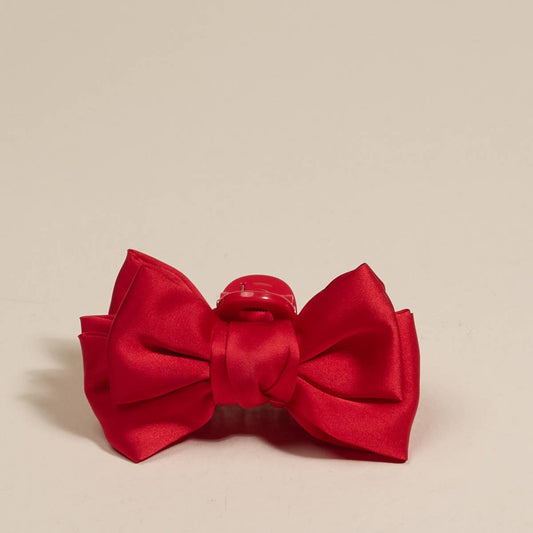 Mini Satin Bow Claw Clip–Red