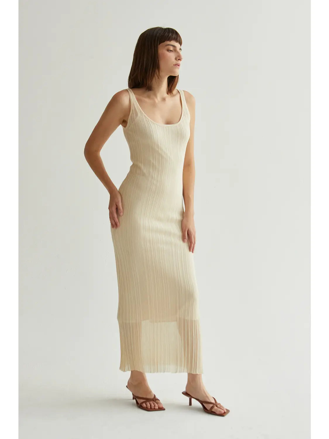 emberly semi sheer ribbed maxi dress