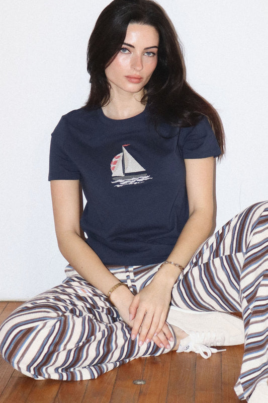 embroidered sailboat graphic tee
