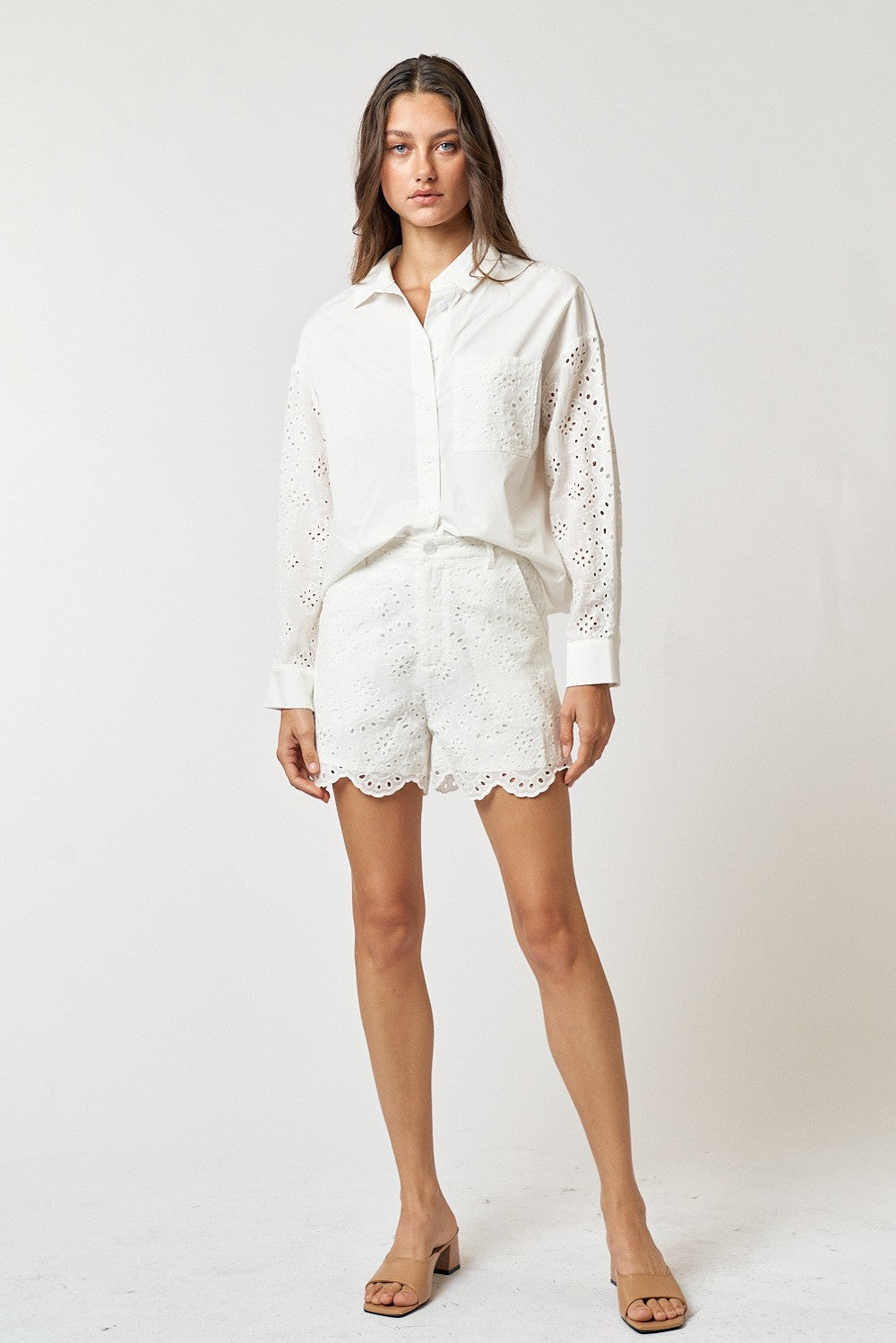 eyelet contrast button down shirt