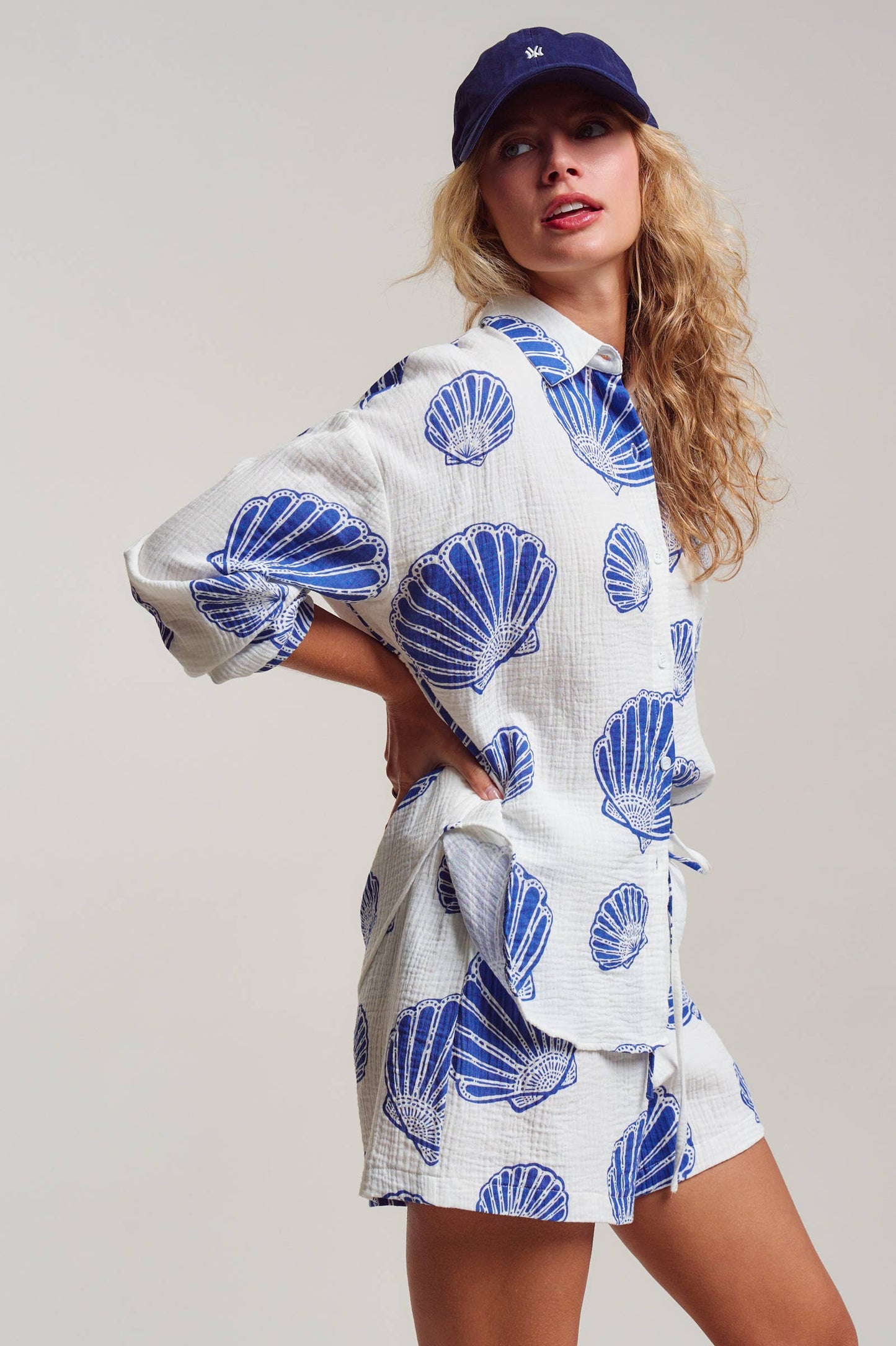 Seaside Blue Shell Cotton Gauze Shirt & Short Set