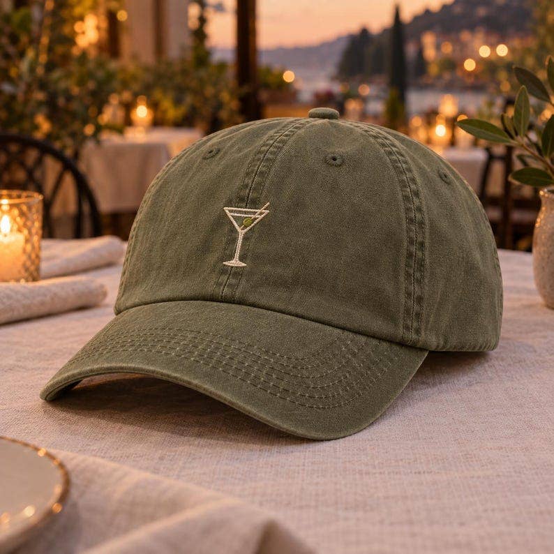 Martini Glass Embroidered Cocktail Hat – Olive