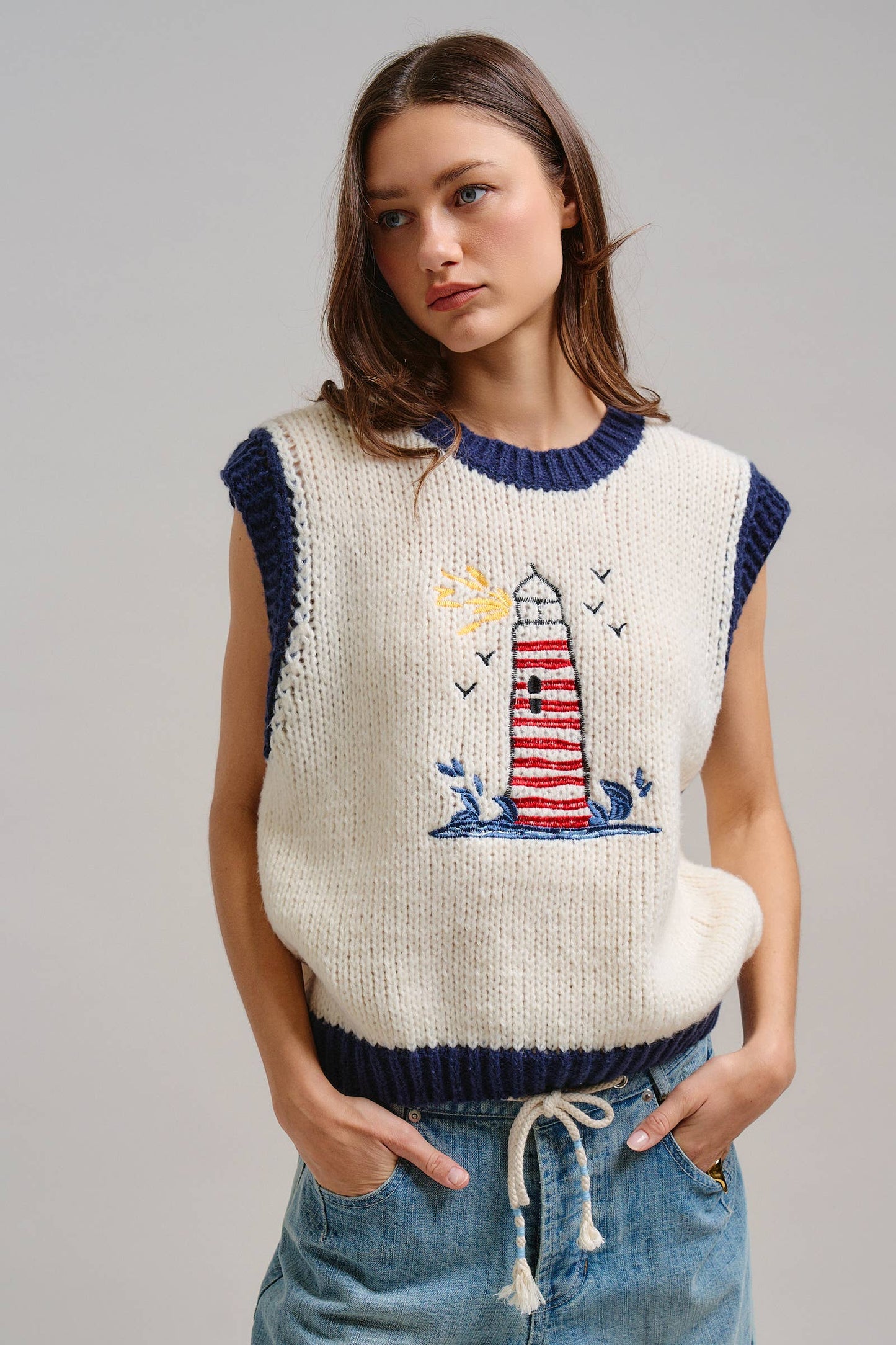 Preppy Lighthouse Graphic Sweater Vest