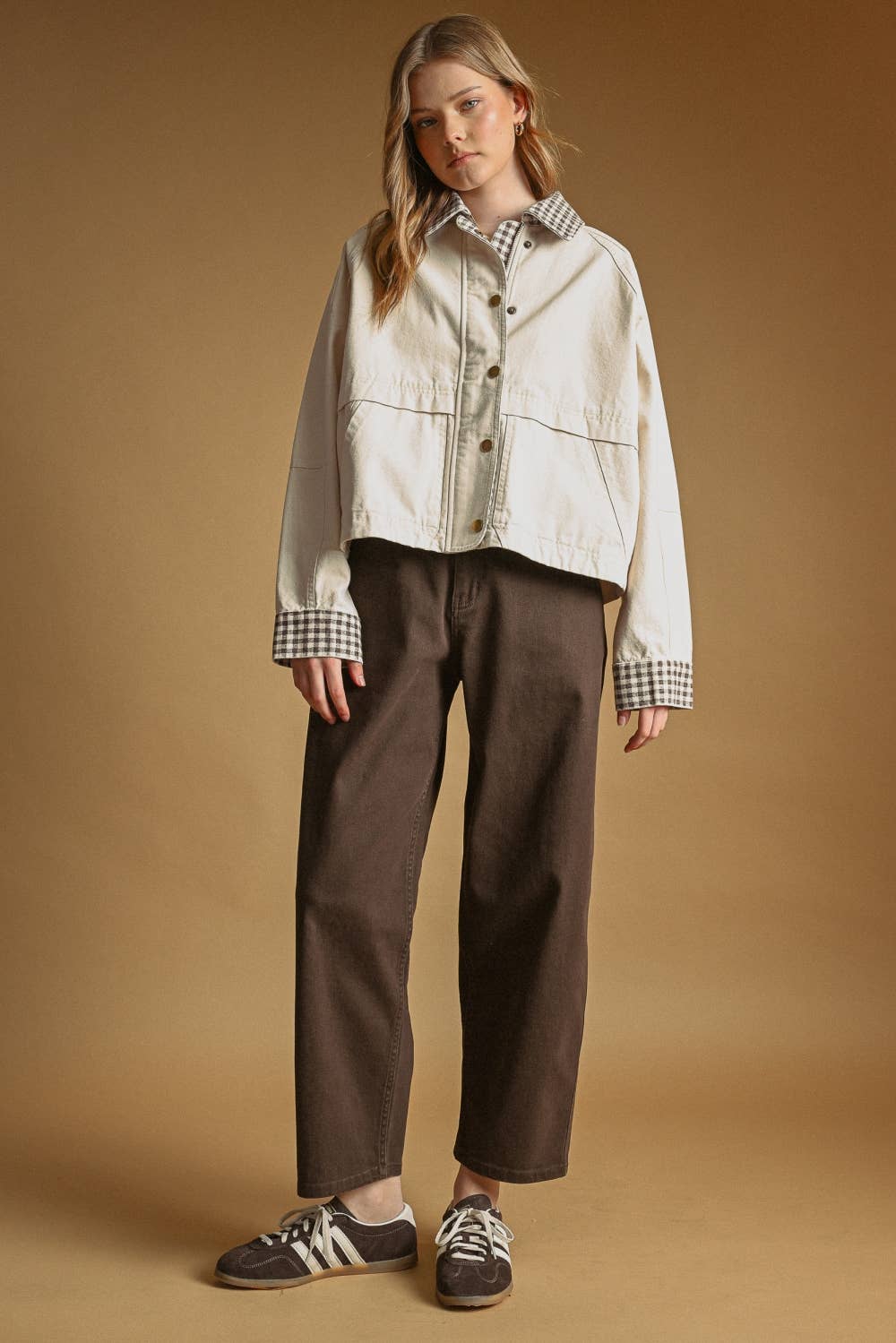 Matilda Gingham Trim Twill Jacket