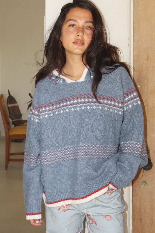 Fair Isle Hooded Knit Sweater