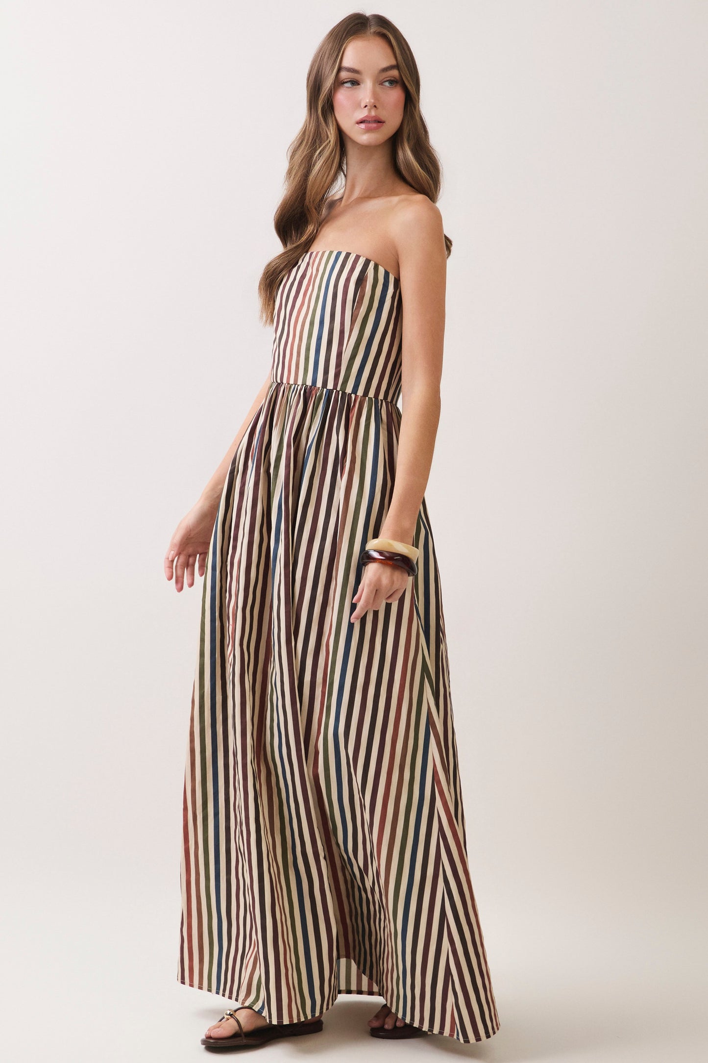 fall in line strapless maxi dress