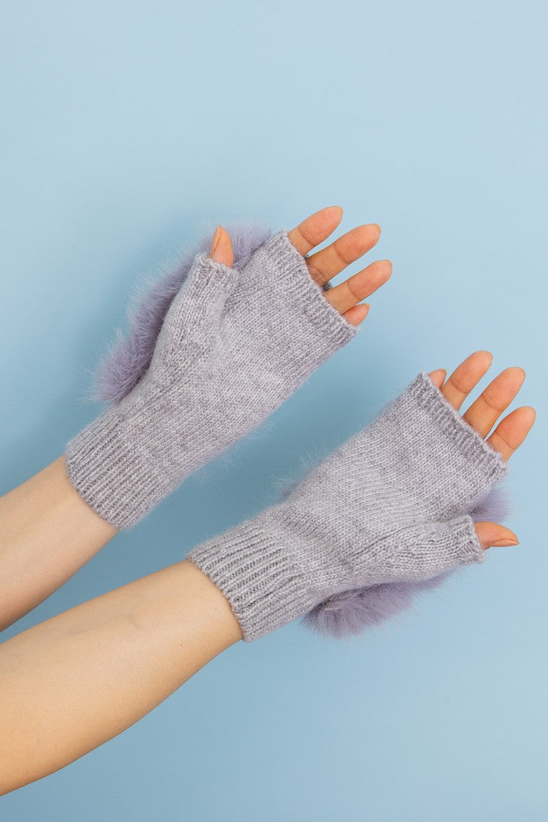 faux fur trim fingerless knit mittens