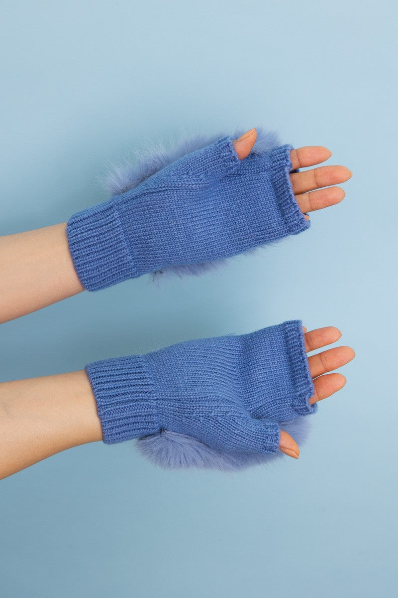 faux fur trim fingerless knit mittens