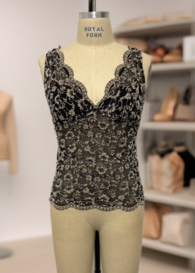 faye floral lace print scallop trim tank
