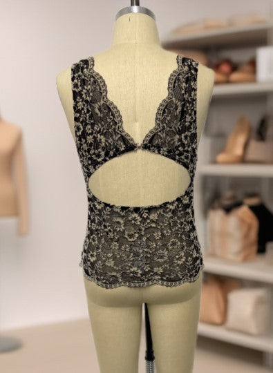 faye floral lace print scallop trim tank