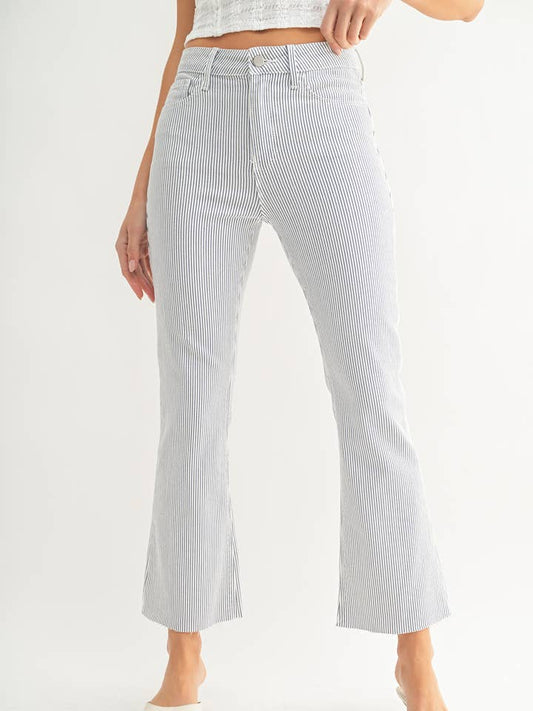 High Rise Tonal Crop Flare-Stripe
