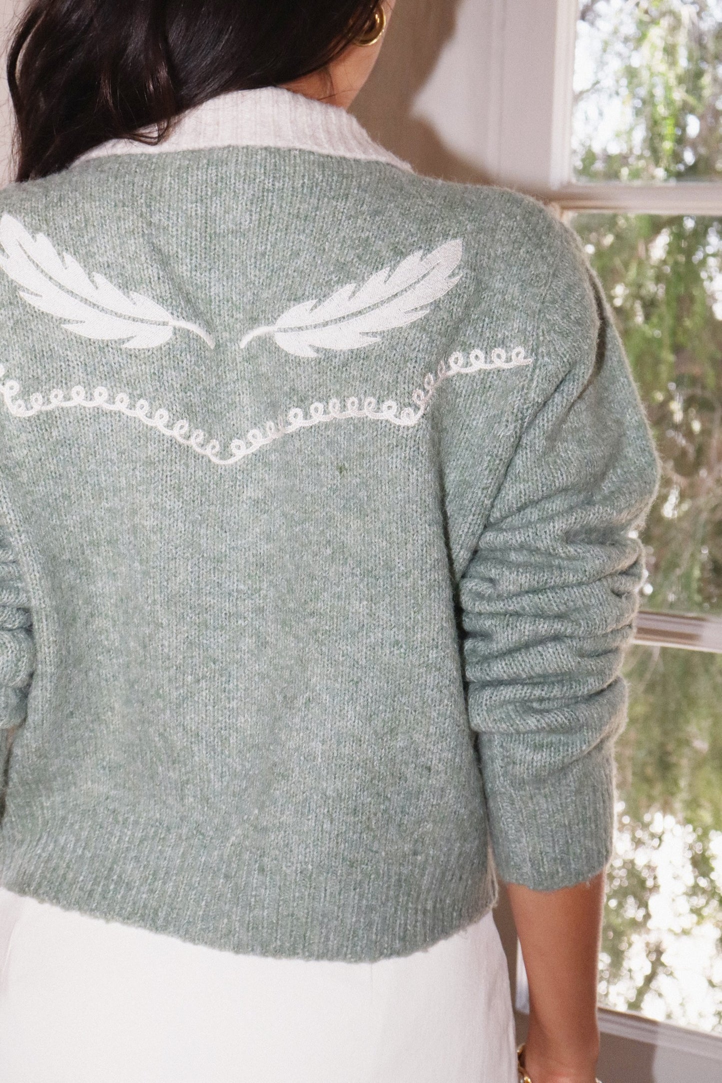 feather embroidered cardigan