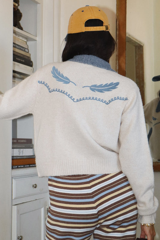 feather embroidered cardigan