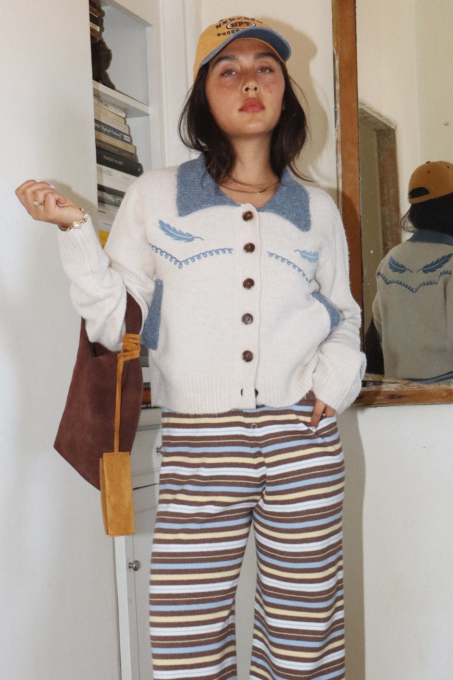 feather embroidered cardigan