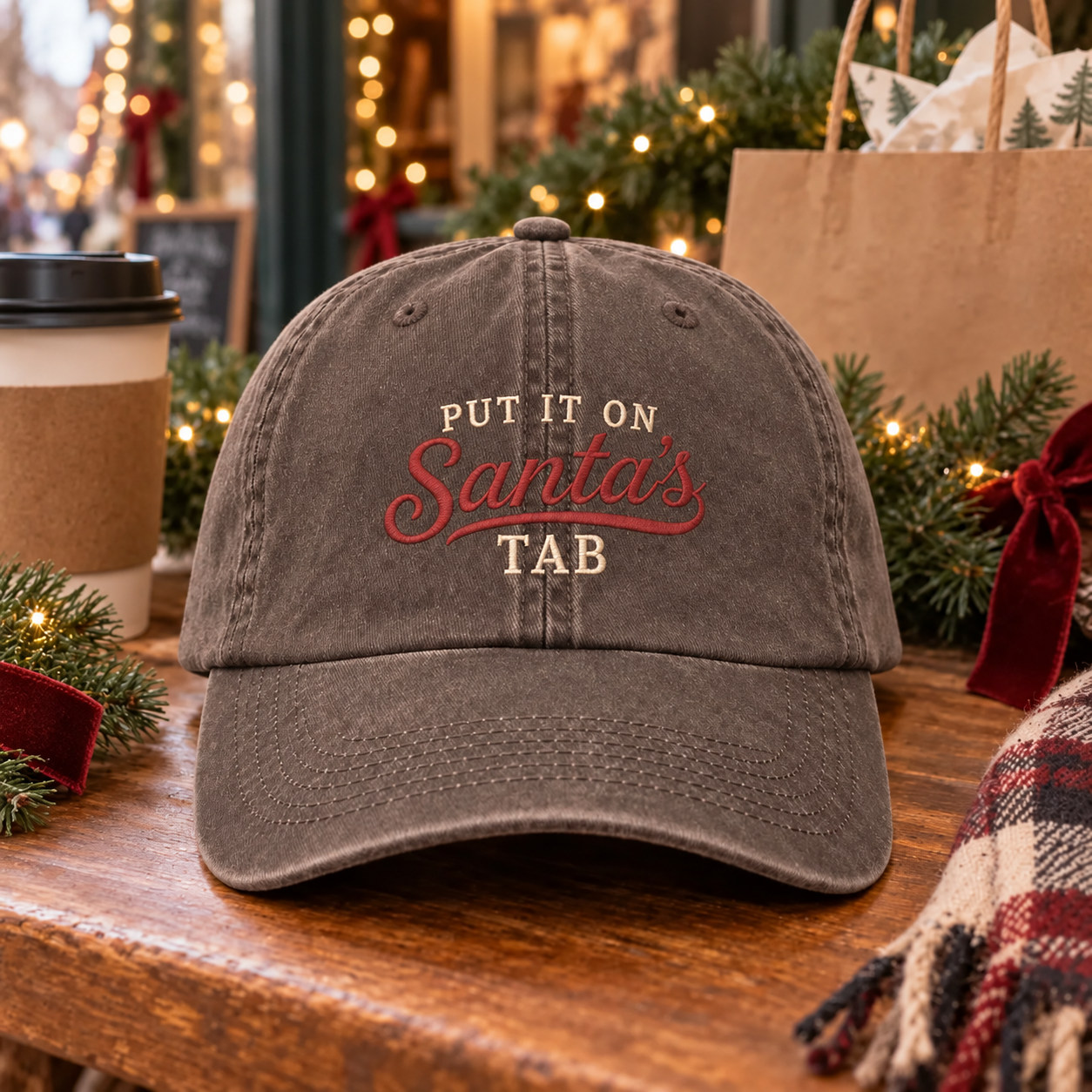 Put It on Santa’s Tab Embroidered Hat – Espresso
