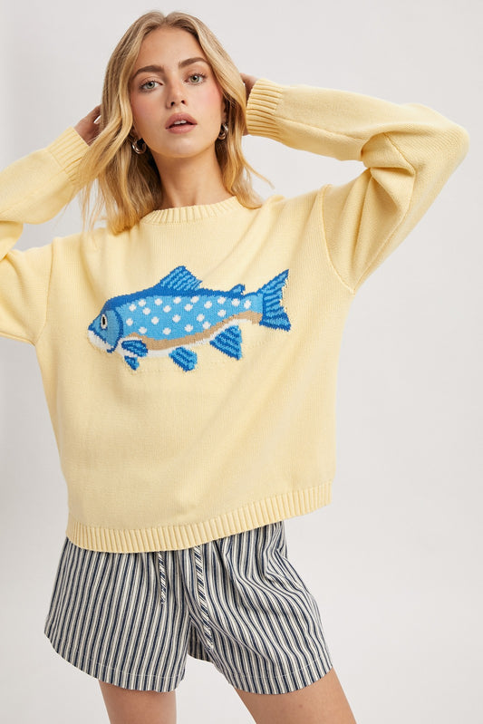 fish graphic coastal sweater