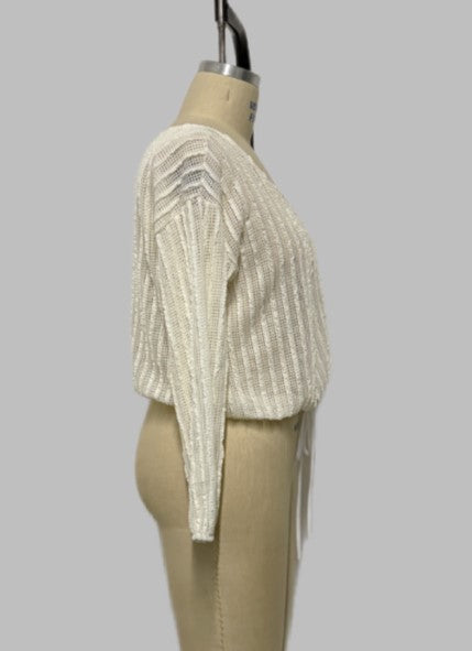 fishnet scoop neck drawstring waist top-curvy