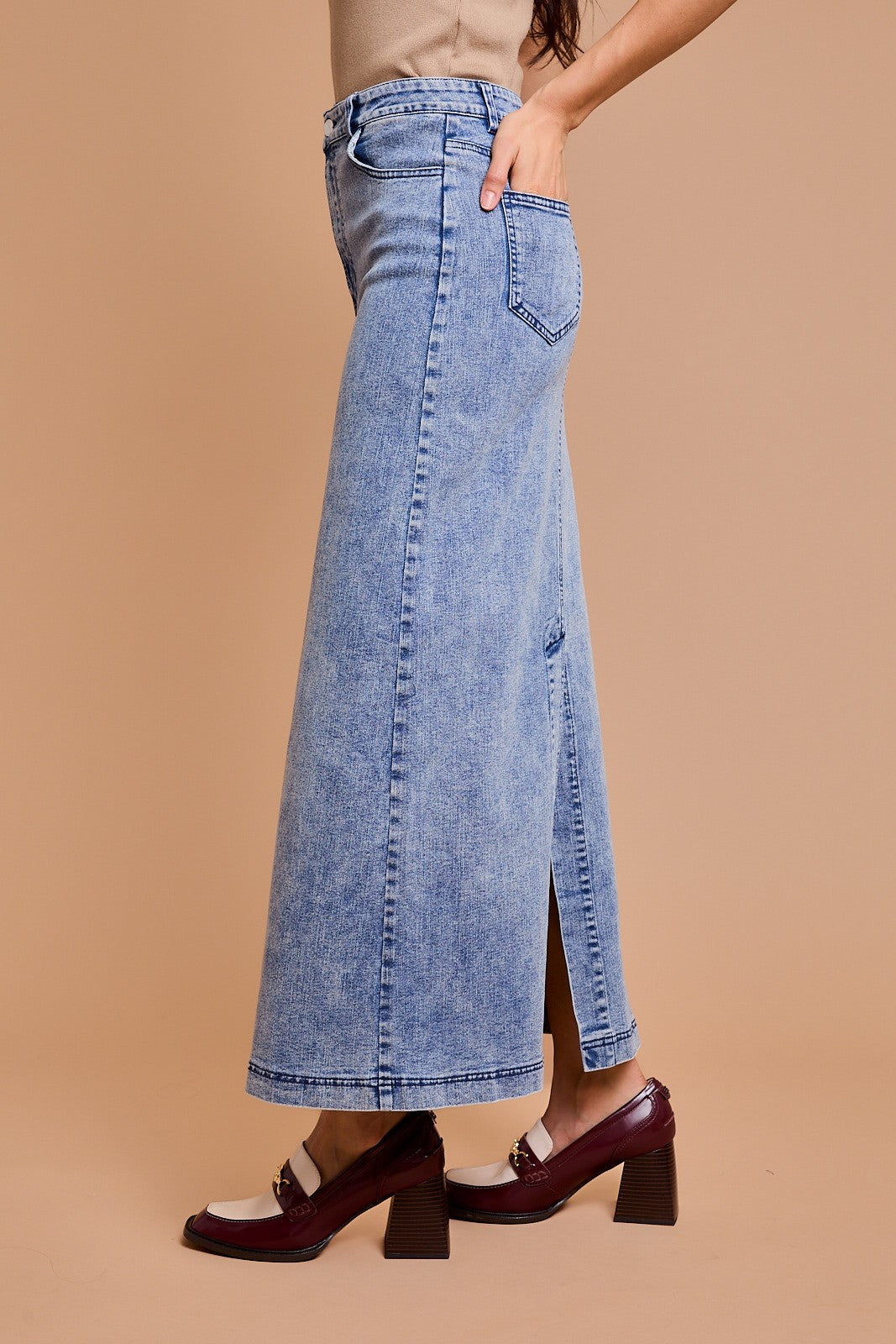 flare denim long skirt