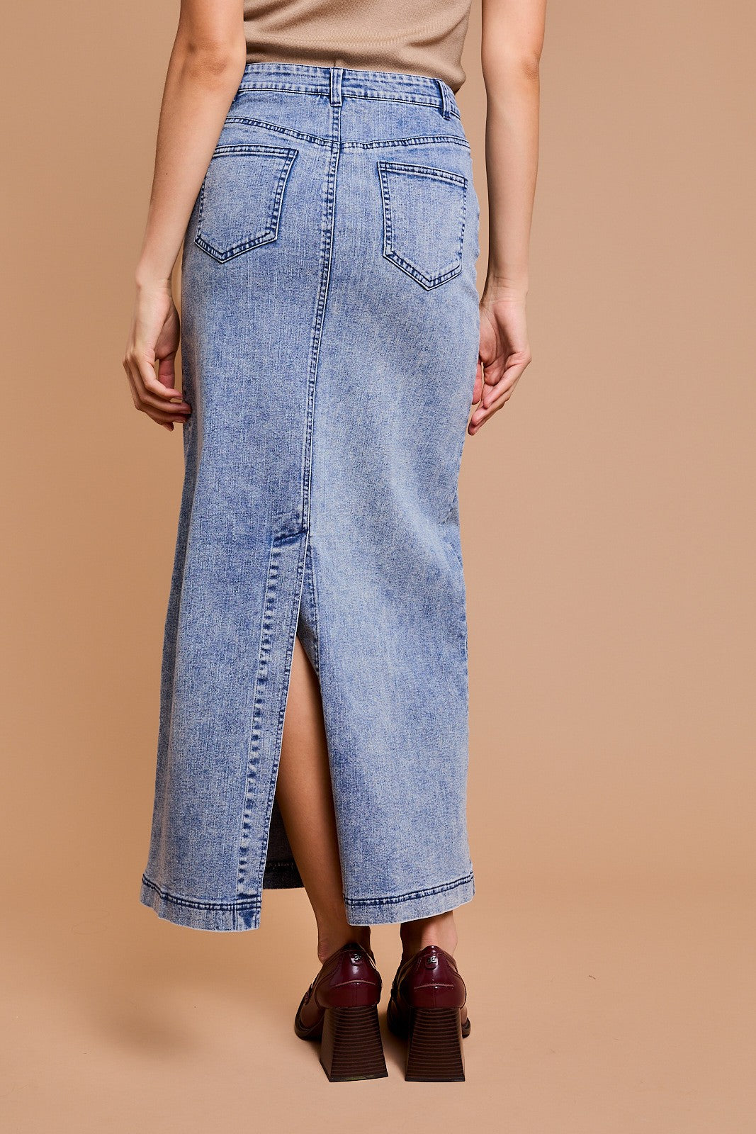 flare denim long skirt