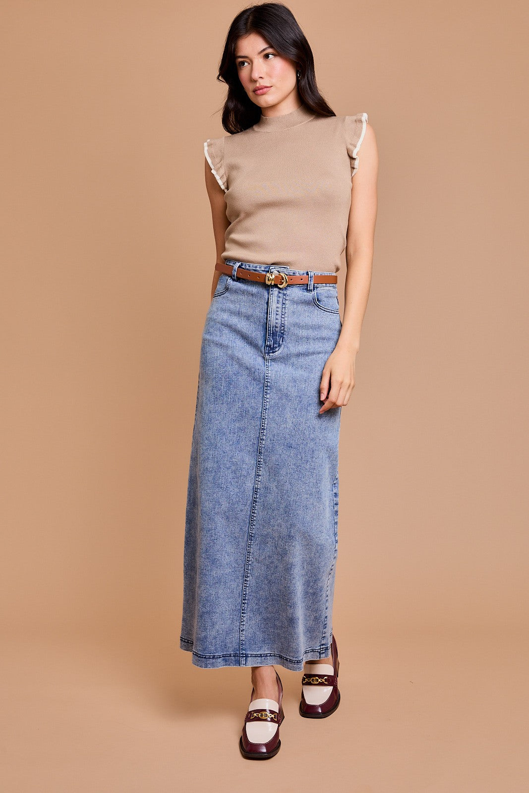 flare denim long skirt