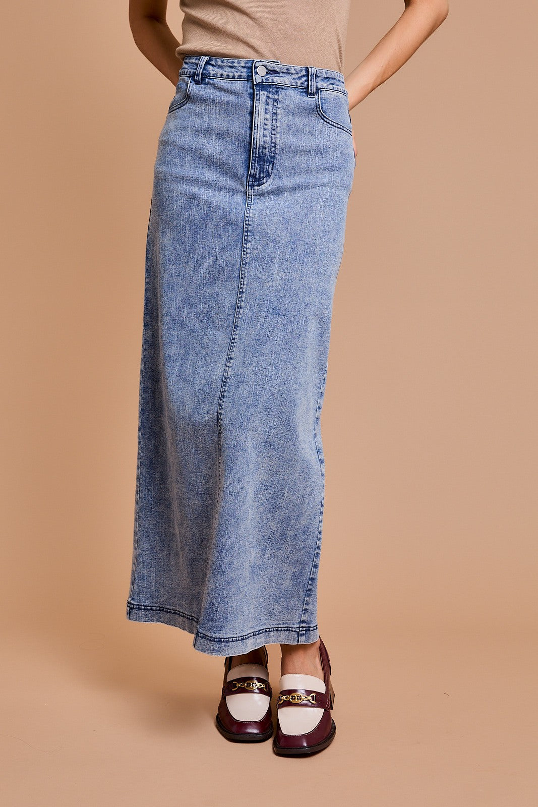 flare denim long skirt