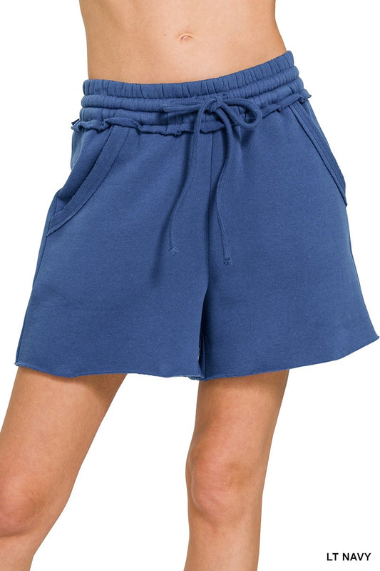 fleece raw hem shorts