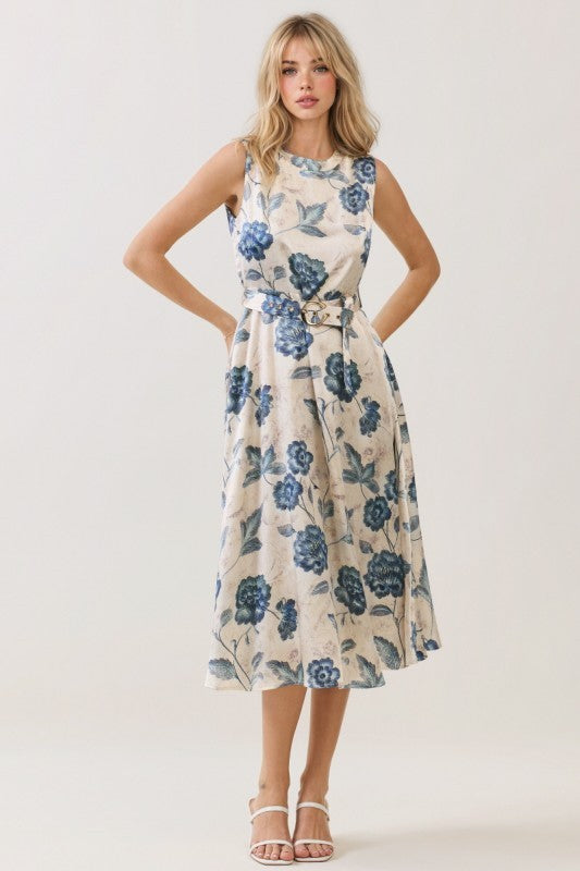 floral belted midi dress
