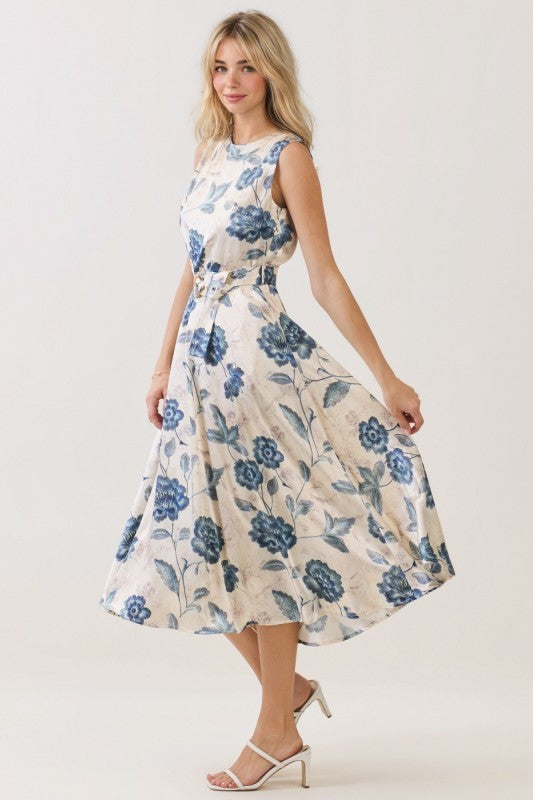 floral belted midi dress