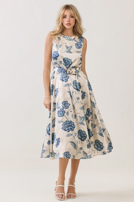 floral belted midi dress