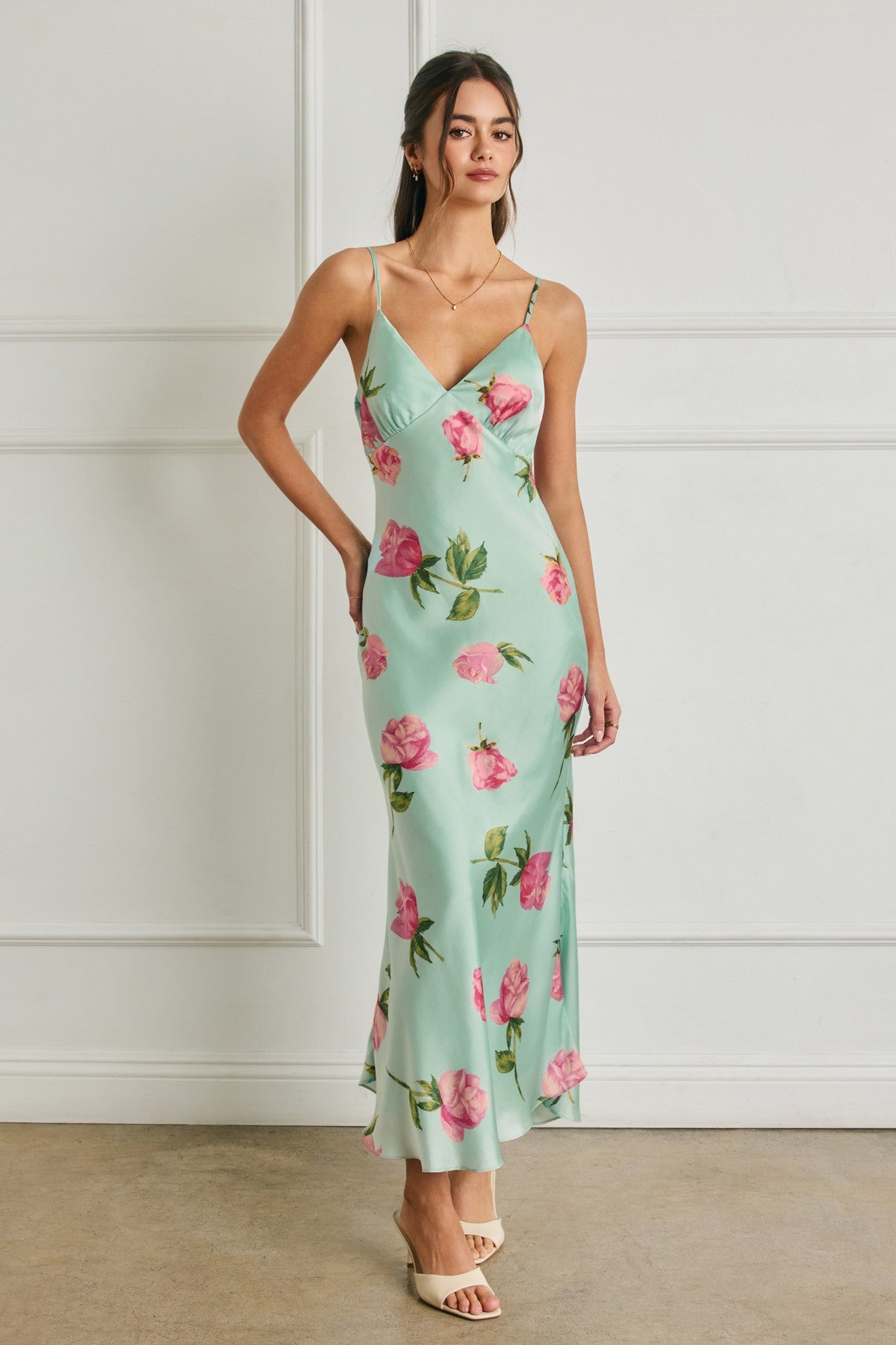 Floral Chevron Seam Open Back Dress
