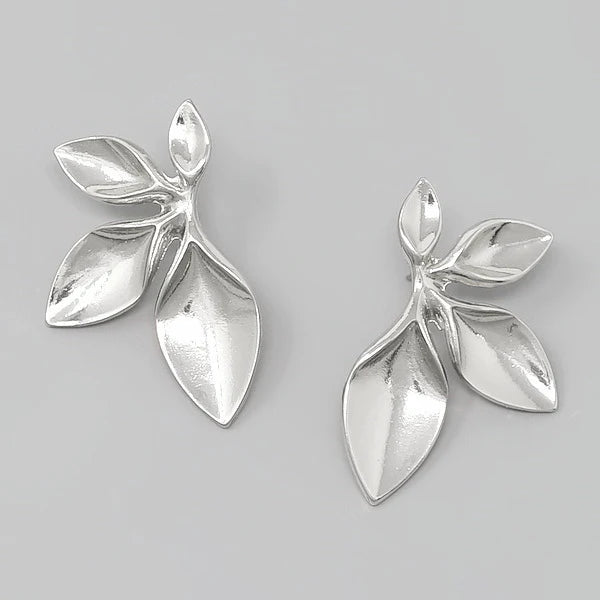 floral petal textured metal earrings