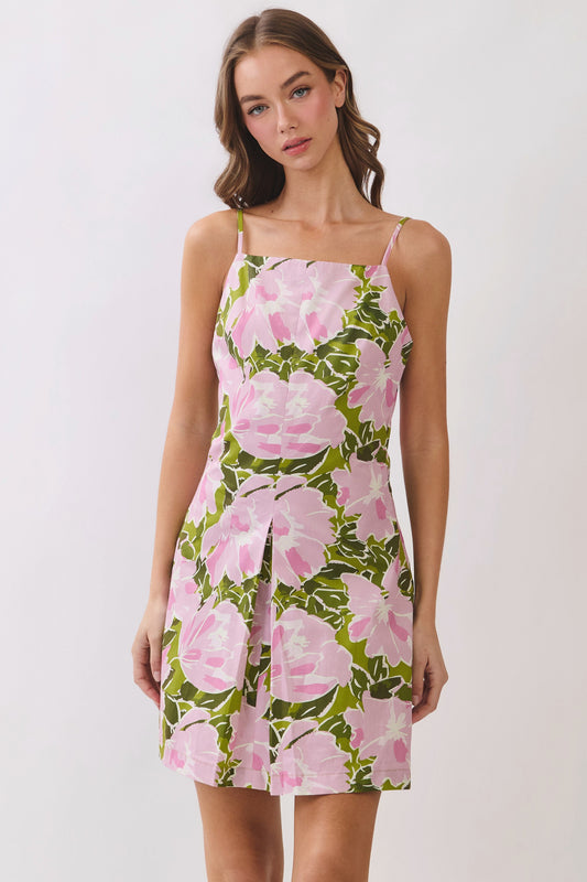 floral square neck mini dress