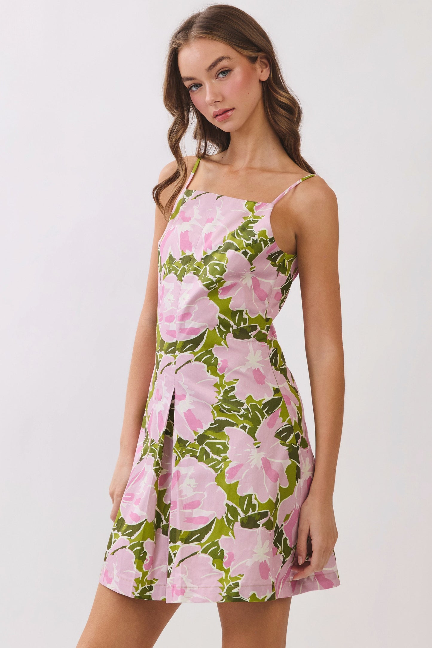floral square neck mini dress