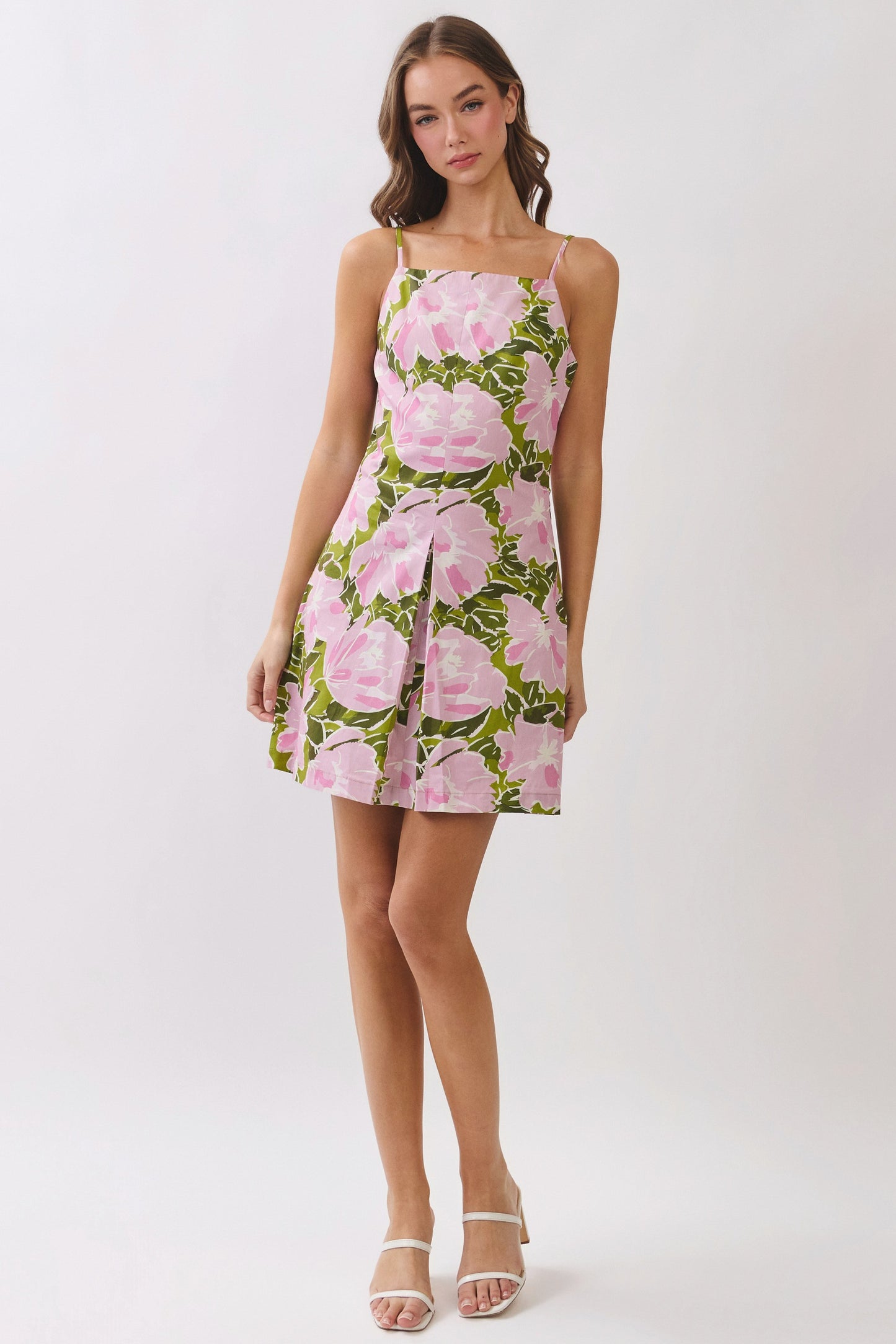floral square neck mini dress
