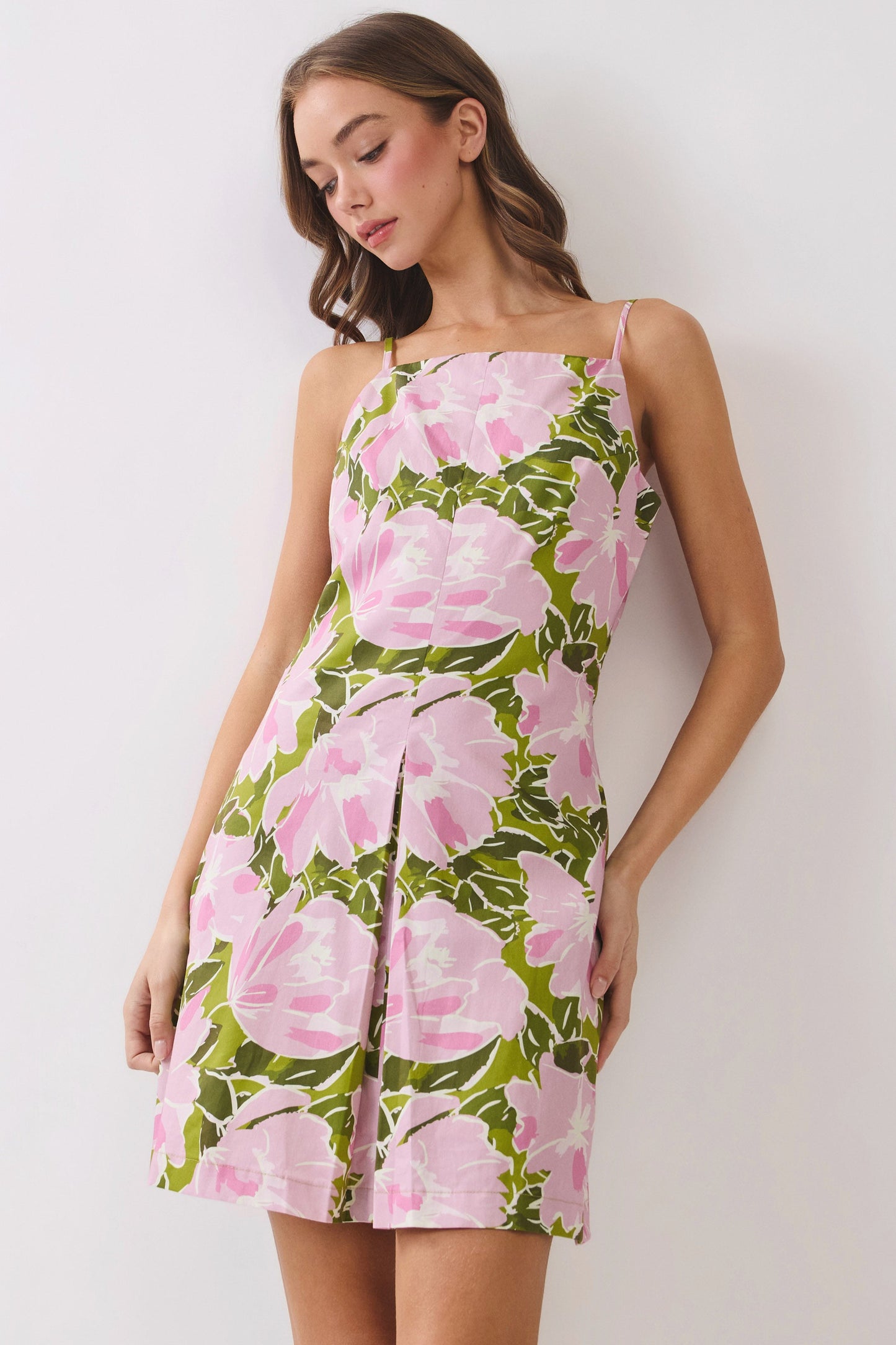 floral square neck mini dress