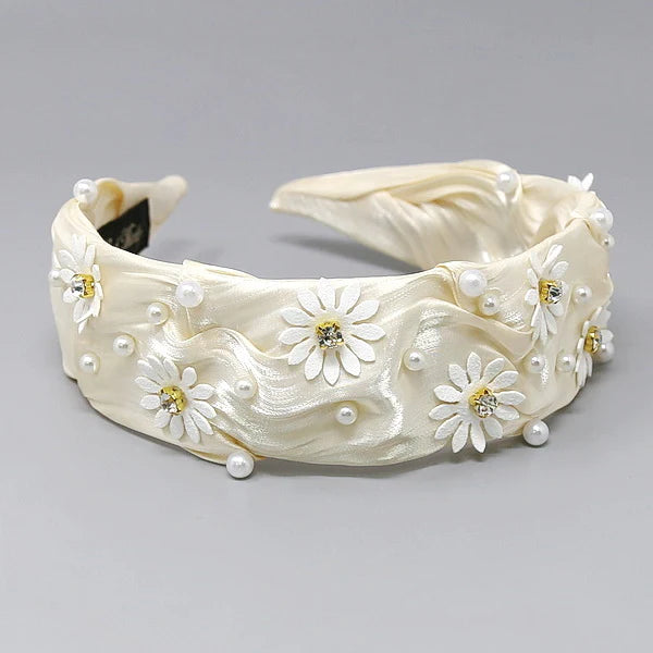 flower and pearl embellished headband