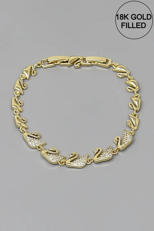 Swan CZ Pave Gold Filled Bracelet