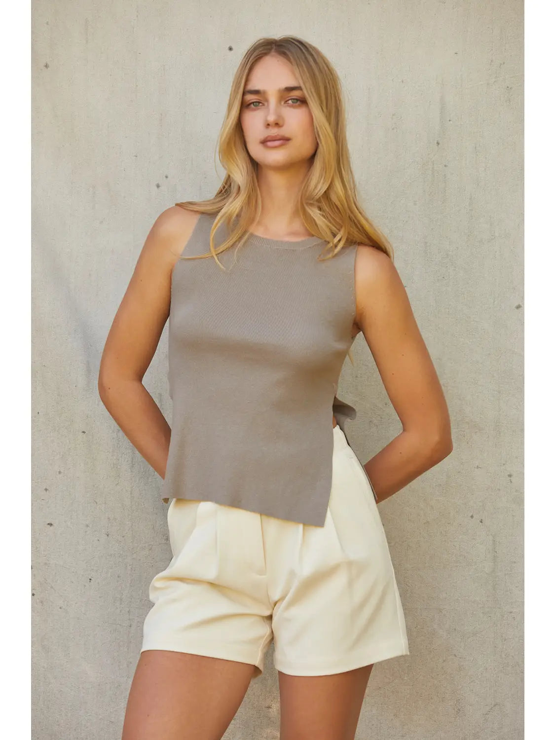 gianna side slit sleeveless knit top