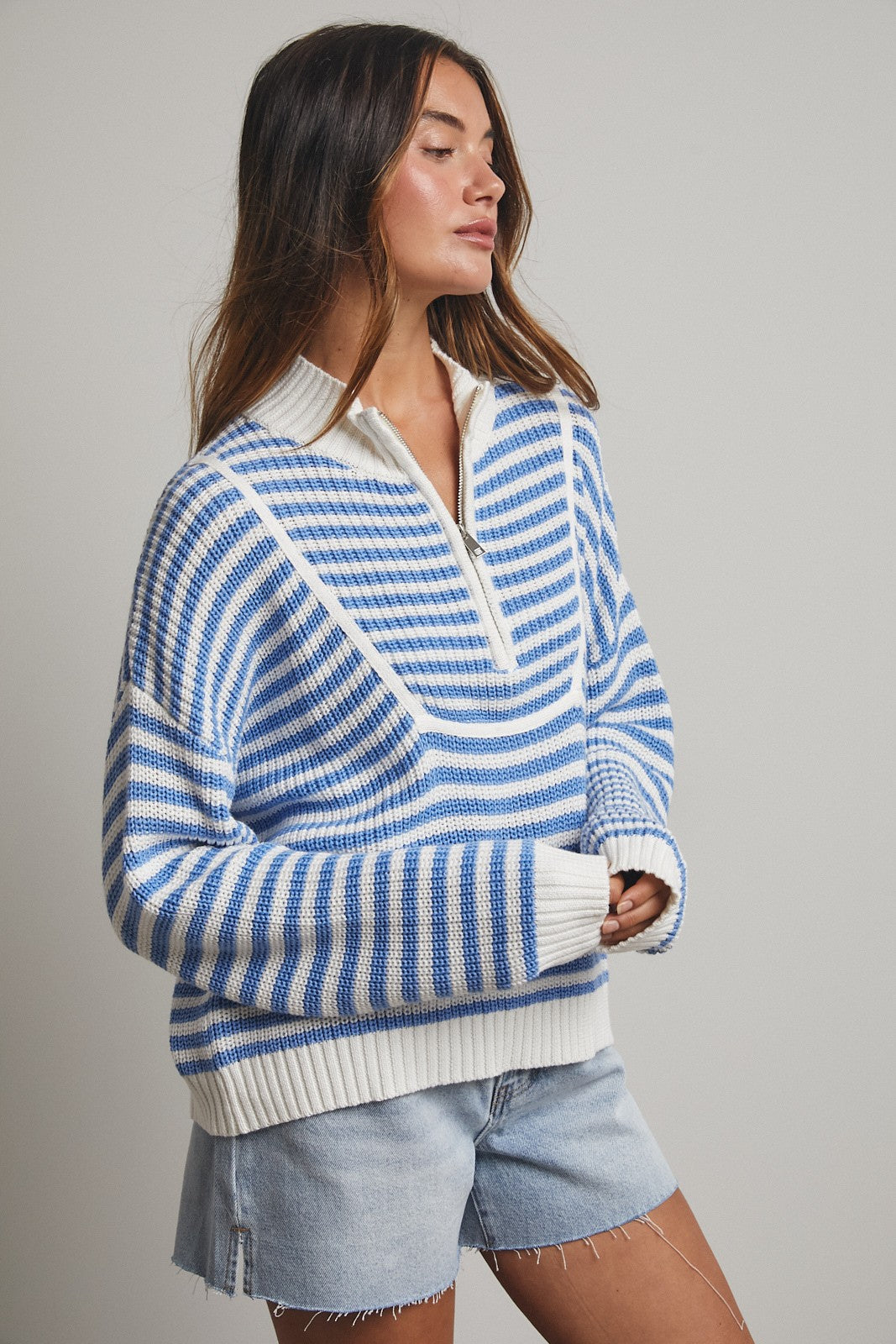 gone coastal half zip stripe sweater