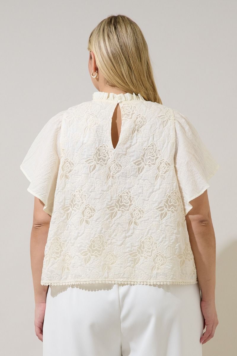 gretal embroidered flutter sleeve top-curvy