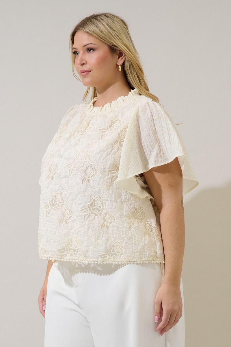 gretal embroidered flutter sleeve top-curvy