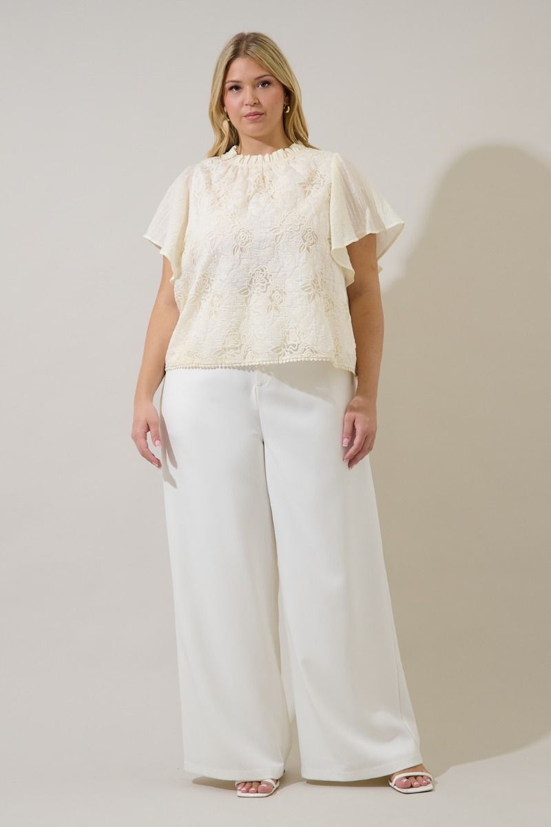 gretal embroidered flutter sleeve top-curvy