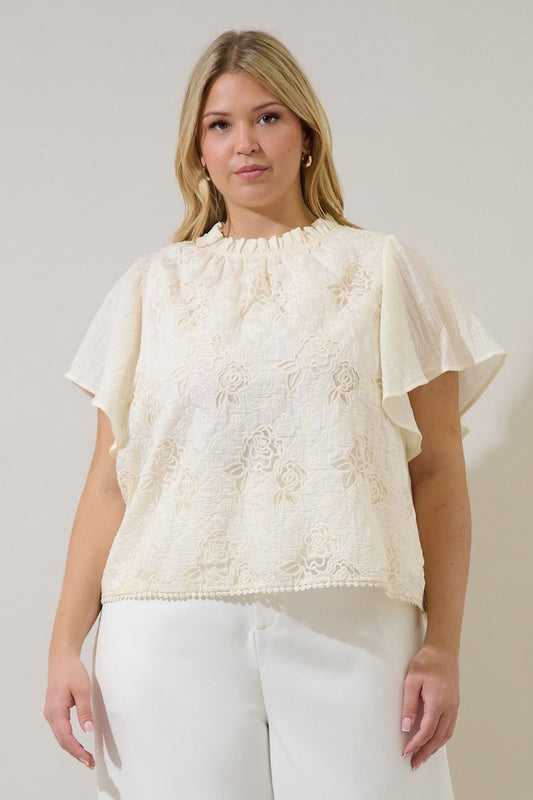 gretal embroidered flutter sleeve top-curvy