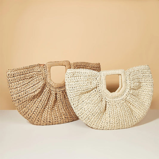 half moon straw bag